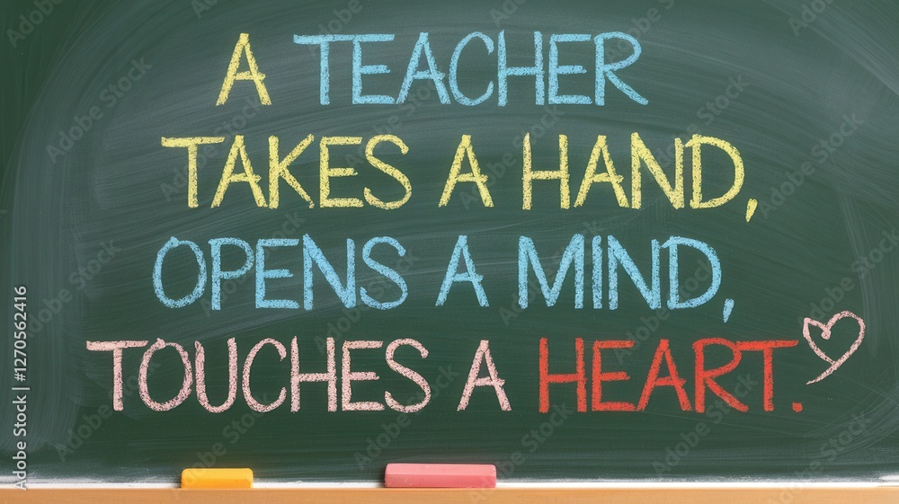 Obraz premium Inspirational teaching message written on a green chalkboard surface