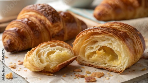 Buttery Croissant Cut Open to Show Layers