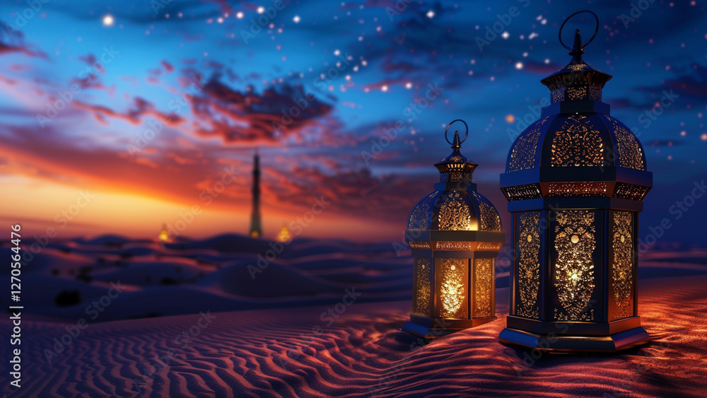 Fototapeta premium ramadan kareem mubarak happy muslim decoration mosque silhuete lamp arabic