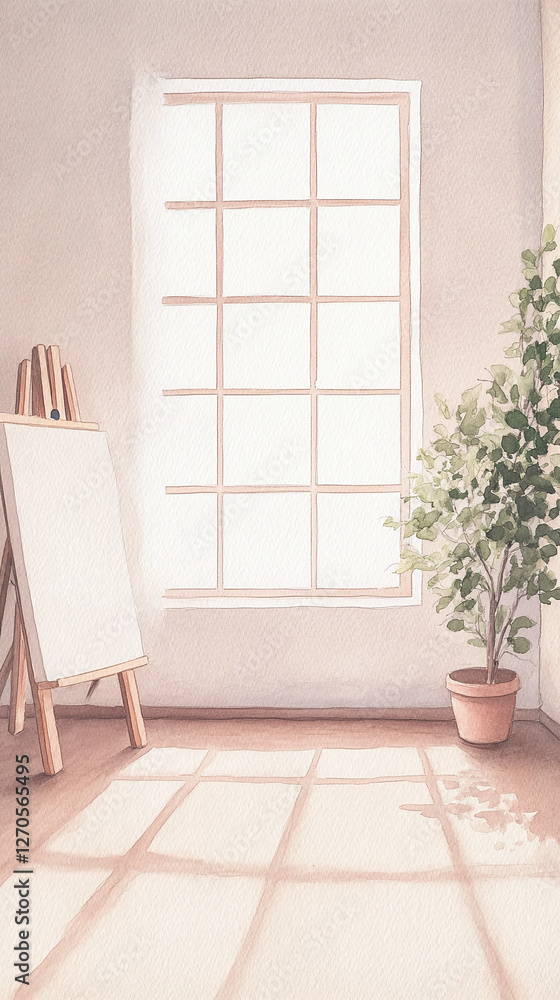 Fototapeta premium Delicate Watercolor Interior Scene