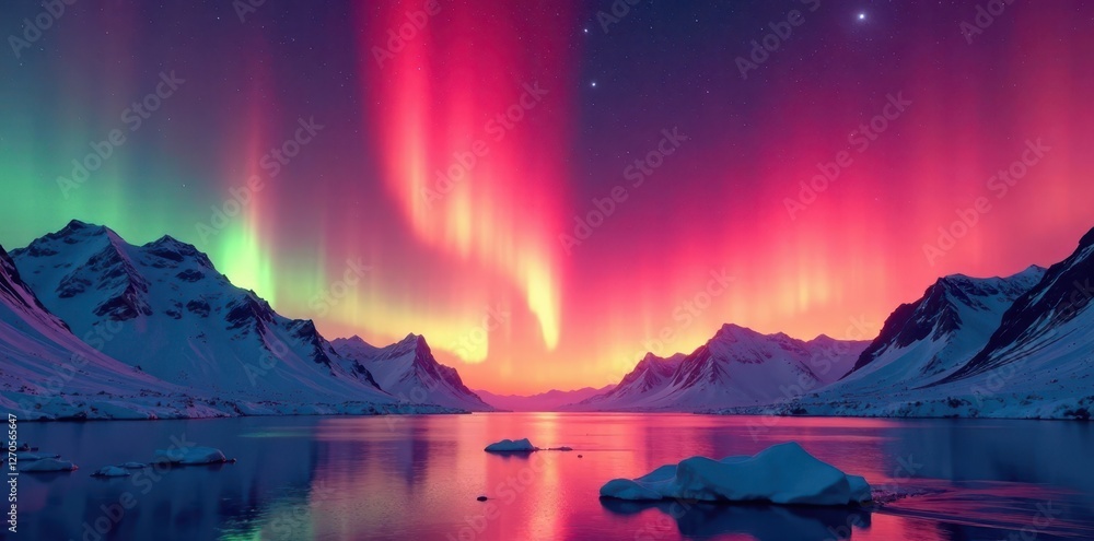 Fiery ribbons of crimson and gold aurora paint the Arctic night , Arctic, red Fiery ribbons of crimson and gold aurora paint the Arctic night , Arctic, red