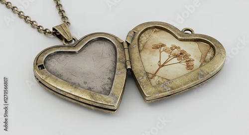 Antique Heart-Shaped Locket Necklace with Dried Flower Keepsake: A Vintage Charm