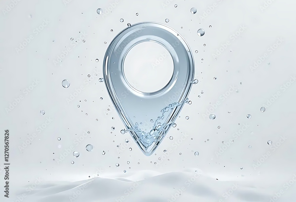 Water location pin icon with droplets, symbolizing fluidity and precision. Gradient blue background emphasizes clarity and modern design. Water location pin icon with droplets, symbolizing fluidity and precision. Gradient blue background emphasizes clarity and modern design.
