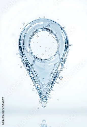 Water location pin icon with droplets, symbolizing fluidity and precision. Gradient blue background emphasizes clarity and modern design.