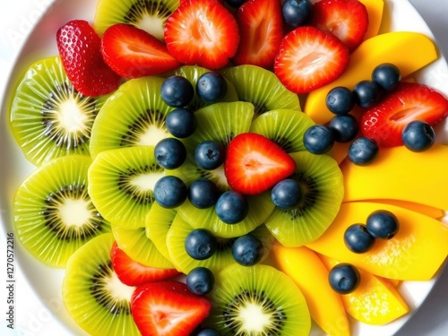 Colorful Fruit Salad with Kiwi Strawberries Mango and Blueberries