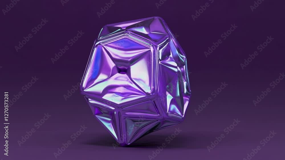 A 3D-rendered, iridescent purple geometric shape on a dark background, captured from a low-angle. Perfect for a futuristic video theme. A 3D-rendered, iridescent purple geometric shape on a dark background, captured from a low-angle. Perfect for a futuristic video theme.