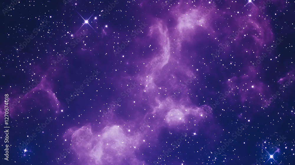Fototapeta premium Cosmic Tapestry of Celestial Clouds, Sparkling Stars and Deep Space Purple Nebula Dreamscape View