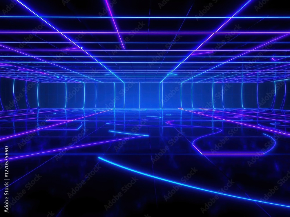Neon Grid Room with Glowing Lines Neon Grid Room with Glowing Lines