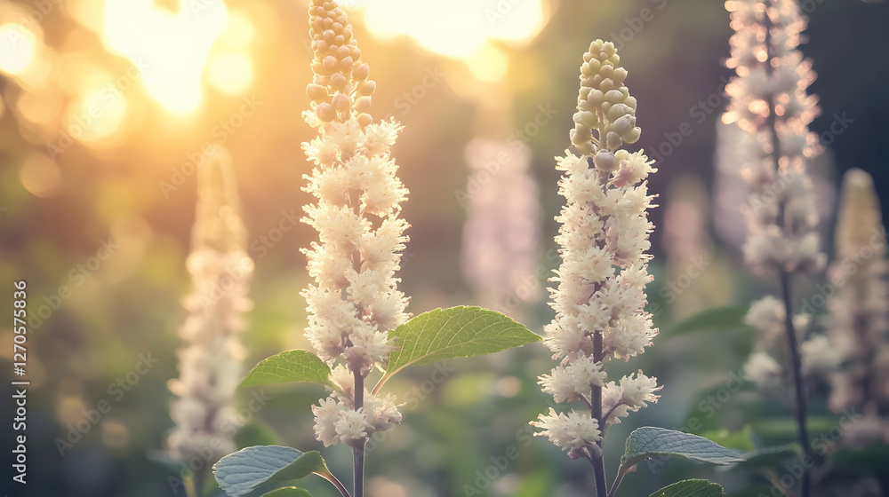 Sunset garden flowers, nature background, peaceful scene, calm mood, stock photo Sunset garden flowers, nature background, peaceful scene, calm mood, stock photo