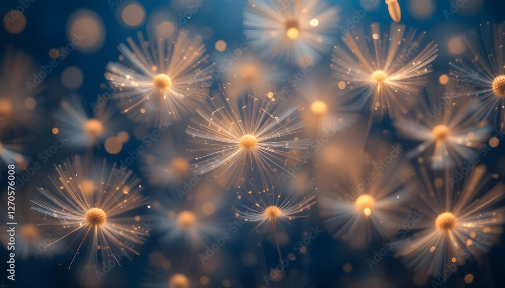 Floating Dandelion Seeds with Golden Glow Floating Dandelion Seeds with Golden Glow
