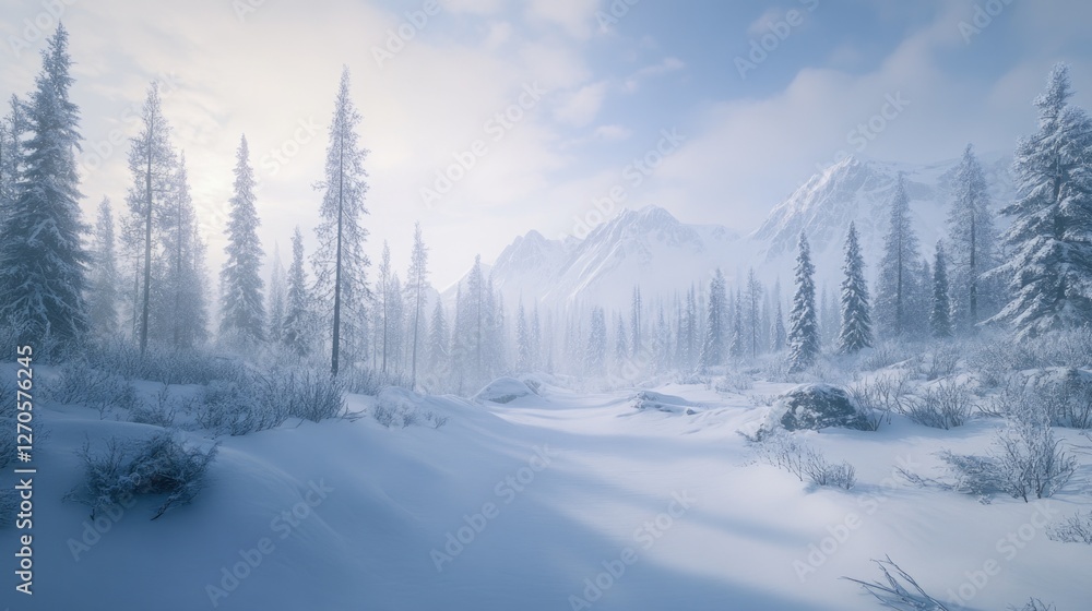 Snow-covered pine trees in winter landscape. Snow-covered pine trees in winter landscape.