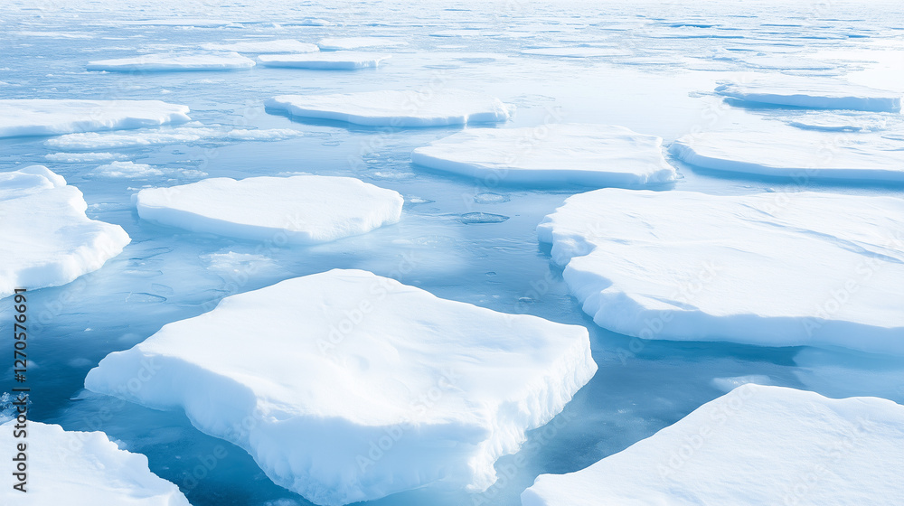 Icy Serenity: Abstract composition of ice floes floating on serene waters, capturing the stark beauty of the arctic and hinting at climate change realities. Icy Serenity: Abstract composition of ice floes floating on serene waters, capturing the stark beauty of the arctic and hinting at climate change realities.