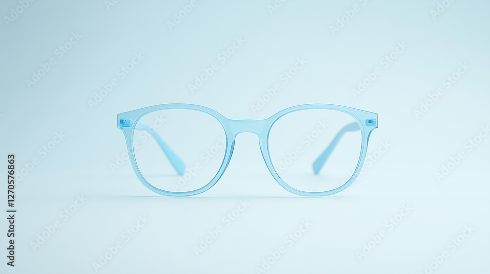 Stylish Blue Eyeglasses: A pair of chic, blue-tinted eyeglasses is showcased against a seamless backdrop, exuding modern elegance and vision. Stylish Blue Eyeglasses: A pair of chic, blue-tinted eyeglasses is showcased against a seamless backdrop, exuding modern elegance and vision.