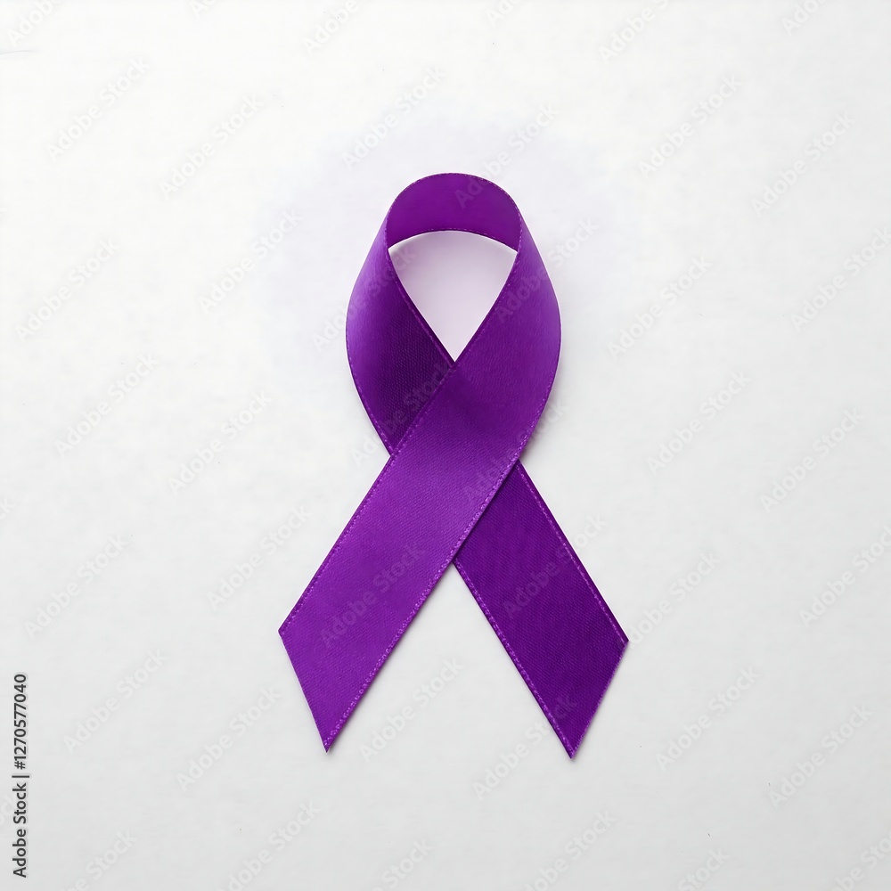 A purple ribbon, representing Alzheimer's awareness, dementia, memory loss, support, caregiving. A purple ribbon, representing Alzheimer's awareness, dementia, memory loss, support, caregiving.