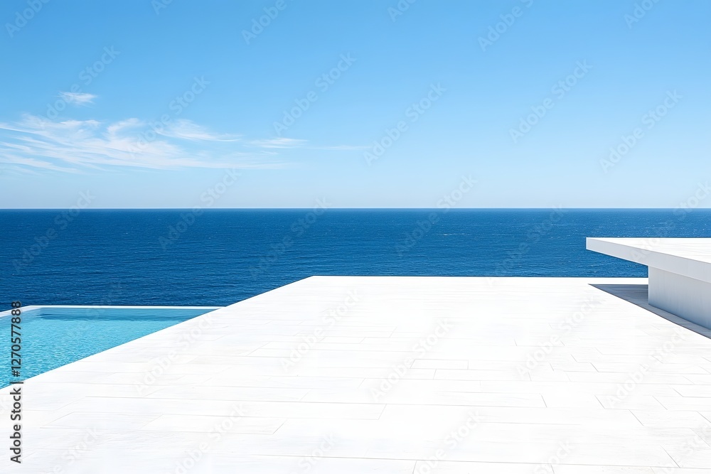 Fototapeta premium Oceanfront pool, clear sky, modern design