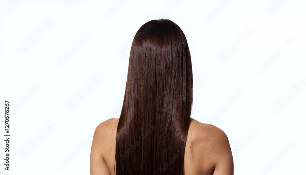 Photorealistic Closeup of Long Wet Dark Brown Hair on Woman's Back Against White Background Photorealistic Closeup of Long Wet Dark Brown Hair on Woman's Back Against White Background