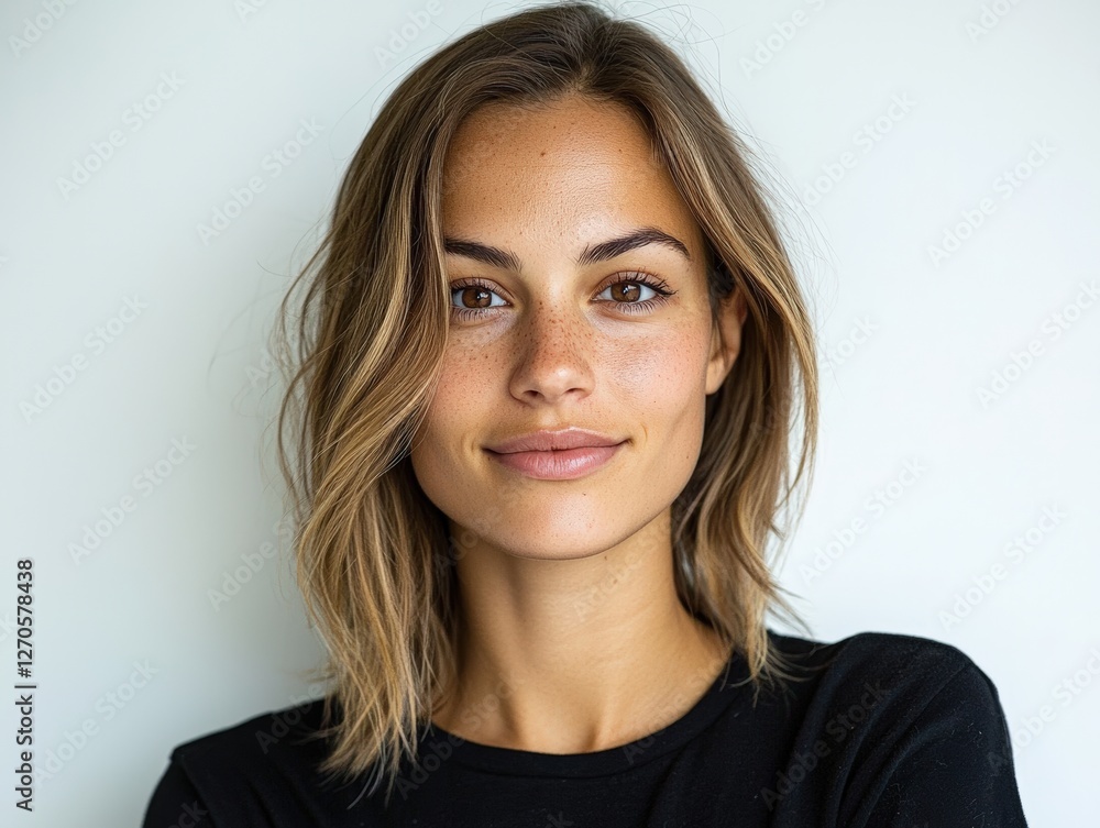 Confident woman with natural beauty and freckles. Confident woman with natural beauty and freckles.