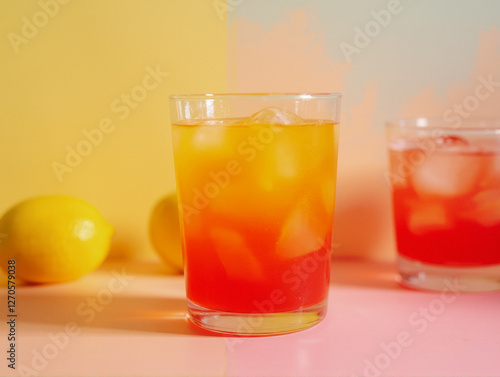Wallpaper Mural Refreshing citrus and berry iced drinks with fresh lemons on colorful background Torontodigital.ca