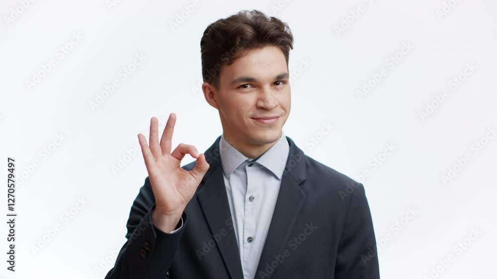 A cheerful Middle Eastern man stands in front of a neutral backdrop, confidently displaying the OK hand gesture. His expression conveys positivity and assurance, emanating a friendly lifestyle vibe. A cheerful Middle Eastern man stands in front of a neutral backdrop, confidently displaying the OK hand gesture. His expression conveys positivity and assurance, emanating a friendly lifestyle vibe.