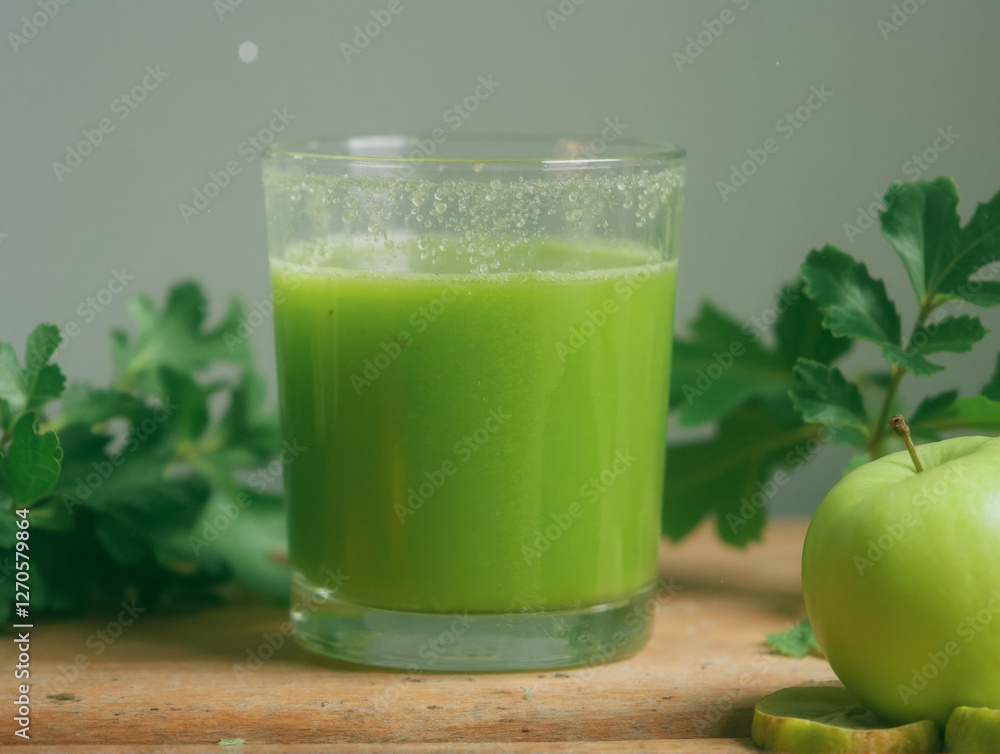 Refreshing green apple juice with fresh mint and aromatic herbs Refreshing green apple juice with fresh mint and aromatic herbs