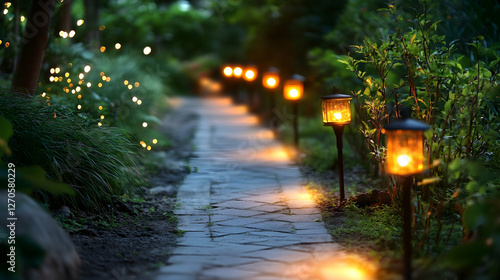 Wallpaper Mural A peaceful garden path lined with glowing fairy lights, creating a dreamy ambiance Torontodigital.ca