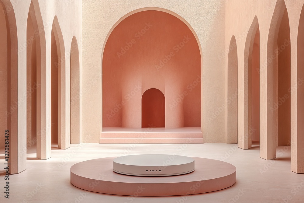 Obraz premium Pink arches, platform, serene space; product display