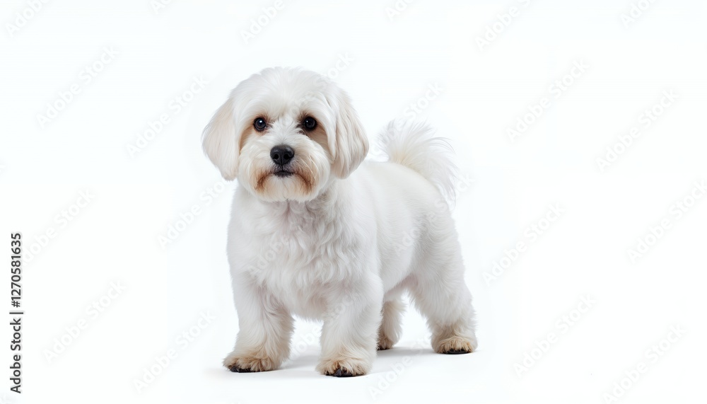Portrait of a Fluffy White Maltese Dog Against a Bright White Background Portrait of a Fluffy White Maltese Dog Against a Bright White Background