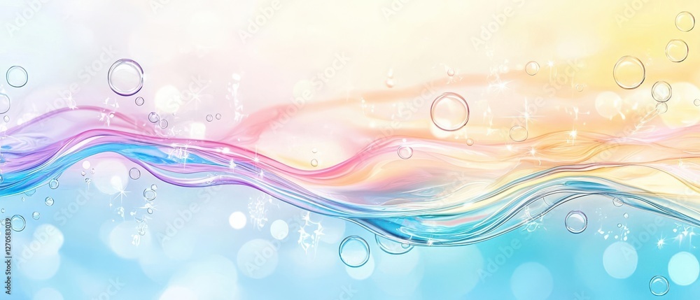 A clean, abstract composition featuring flowing water and sparkling bubbles A clean, abstract composition featuring flowing water and sparkling bubbles