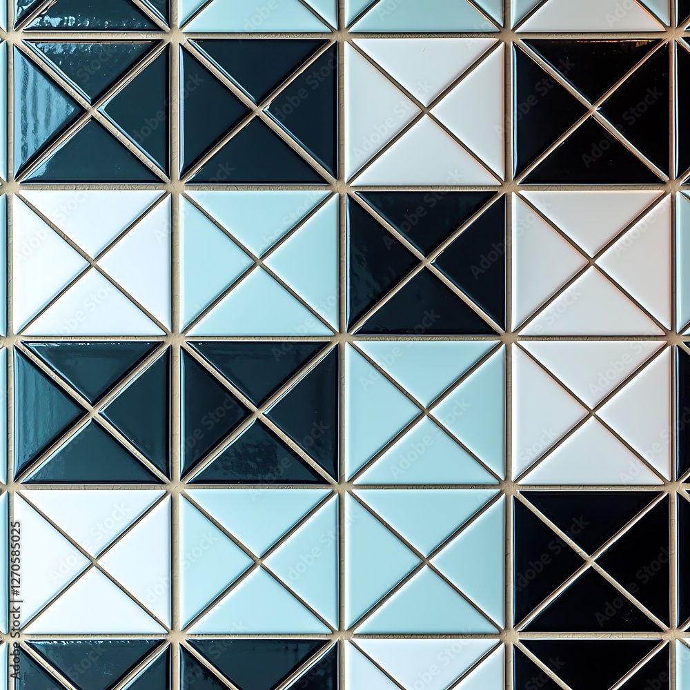Geometric Teal, White, and Black Triangle Tile Pattern Geometric Teal, White, and Black Triangle Tile Pattern