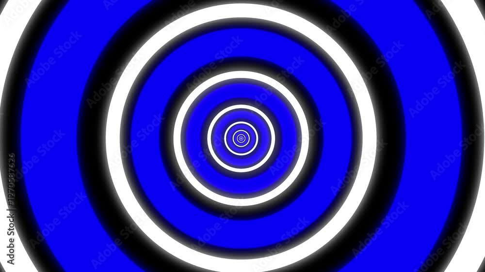 hypnotic loop graphic, glowing monochromatic HD animation of concentric blue circles getting bigger on black background. Seamless loop.