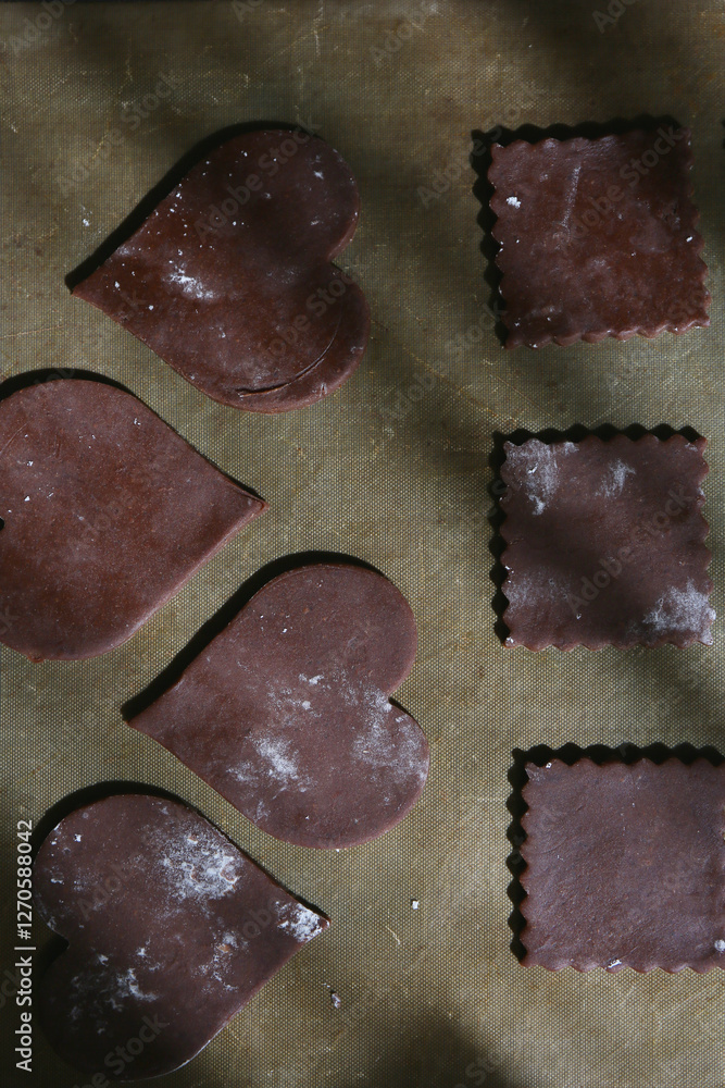 preparing of chocolate cookies, Japanese style Valentine's and White Day homemade sweets preparing of chocolate cookies, Japanese style Valentine's and White Day homemade sweets