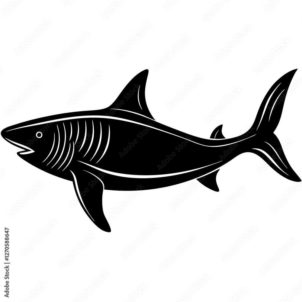 Fototapeta premium Silhouette of a Great White Shark Swimming in the Ocean