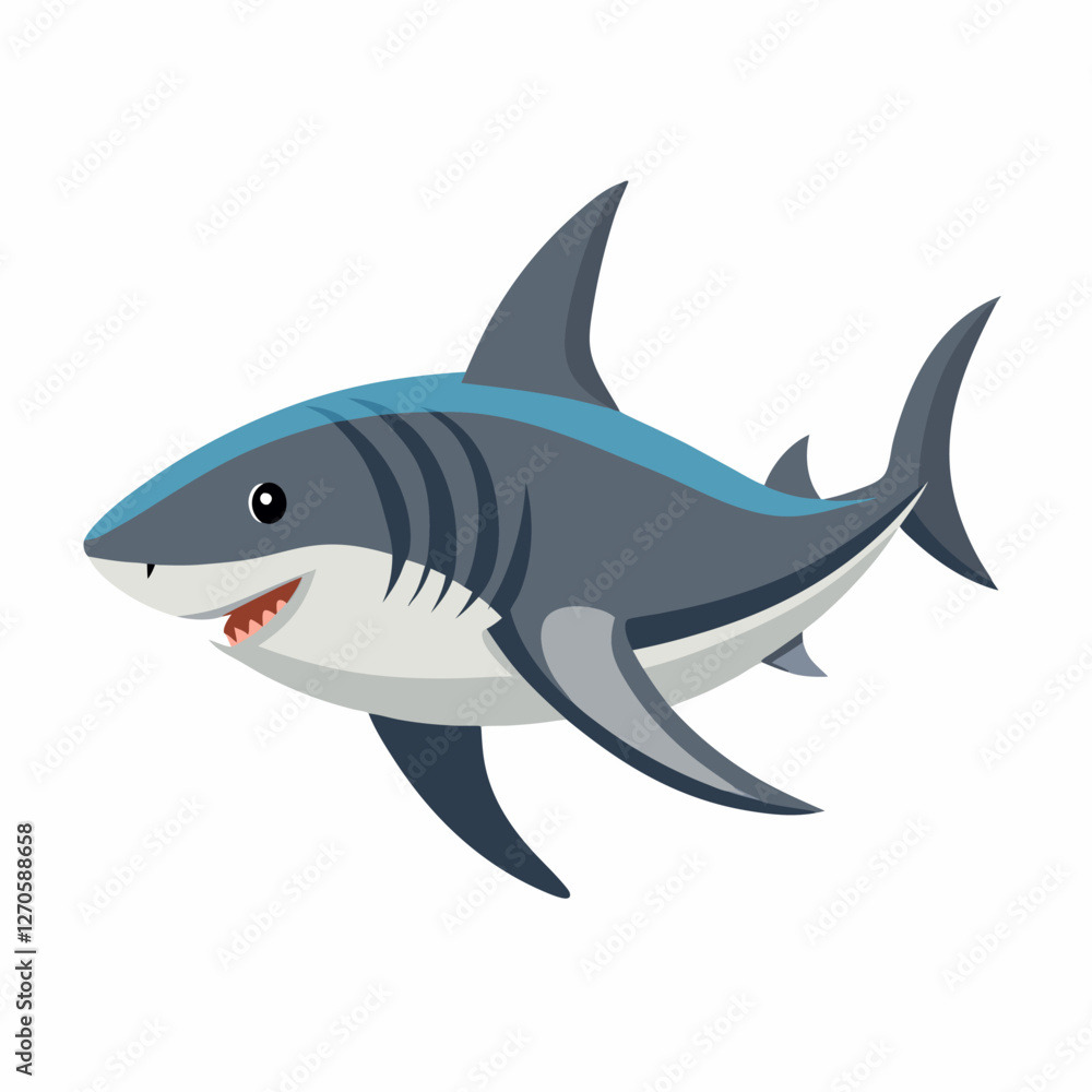 Fototapeta premium Adorable Cartoon Shark Illustration Great White Shark Ocean Animal Sea Life Marine Wildlife