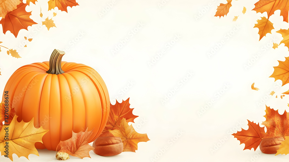 Autumn pumpkin harvest, fall leaves background Autumn pumpkin harvest, fall leaves background