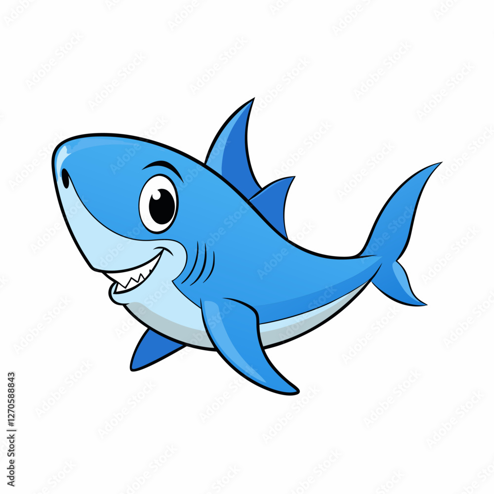 Obraz premium A Happy Blue Cartoon Shark Swimming Joyfully in the Ocean