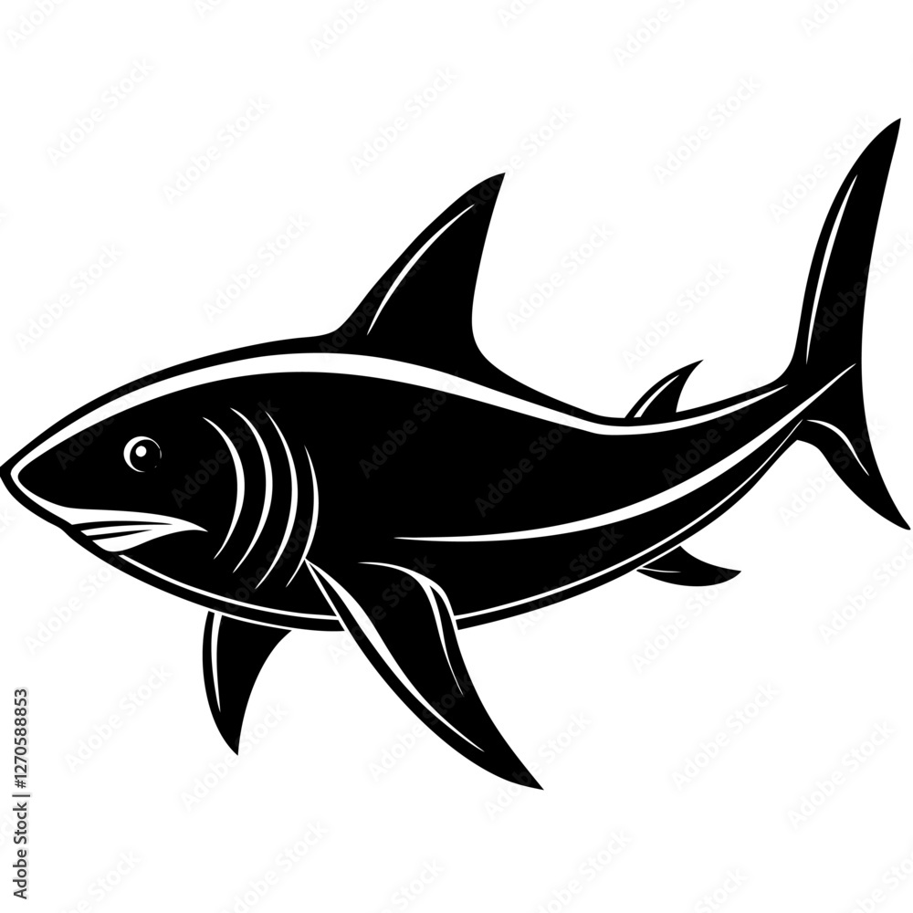 Fototapeta premium Stylized Black and White Shark Illustration Vector Graphic Design Image