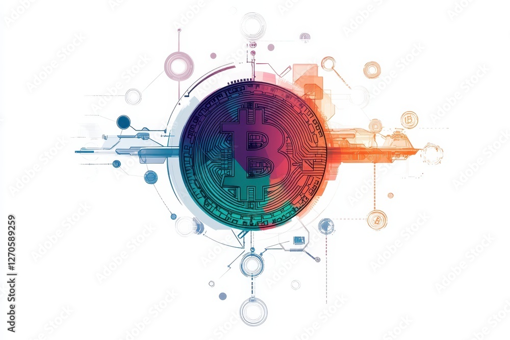Vibrant digital representation of bitcoin with circuit patterns and colorful elements during a modern cryptocurrency era Vibrant digital representation of bitcoin with circuit patterns and colorful elements during a modern cryptocurrency era