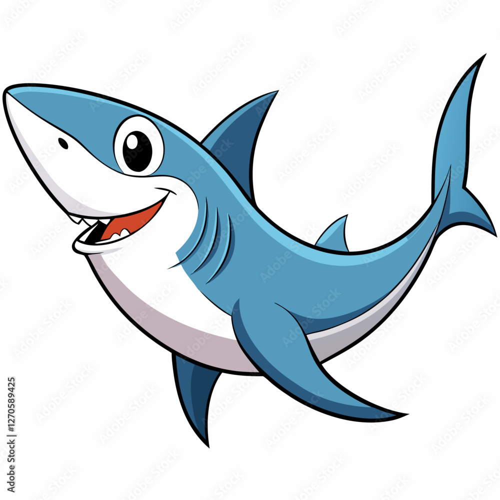 Fototapeta premium A Happy Cartoon Shark Swimming in the Ocean Depths