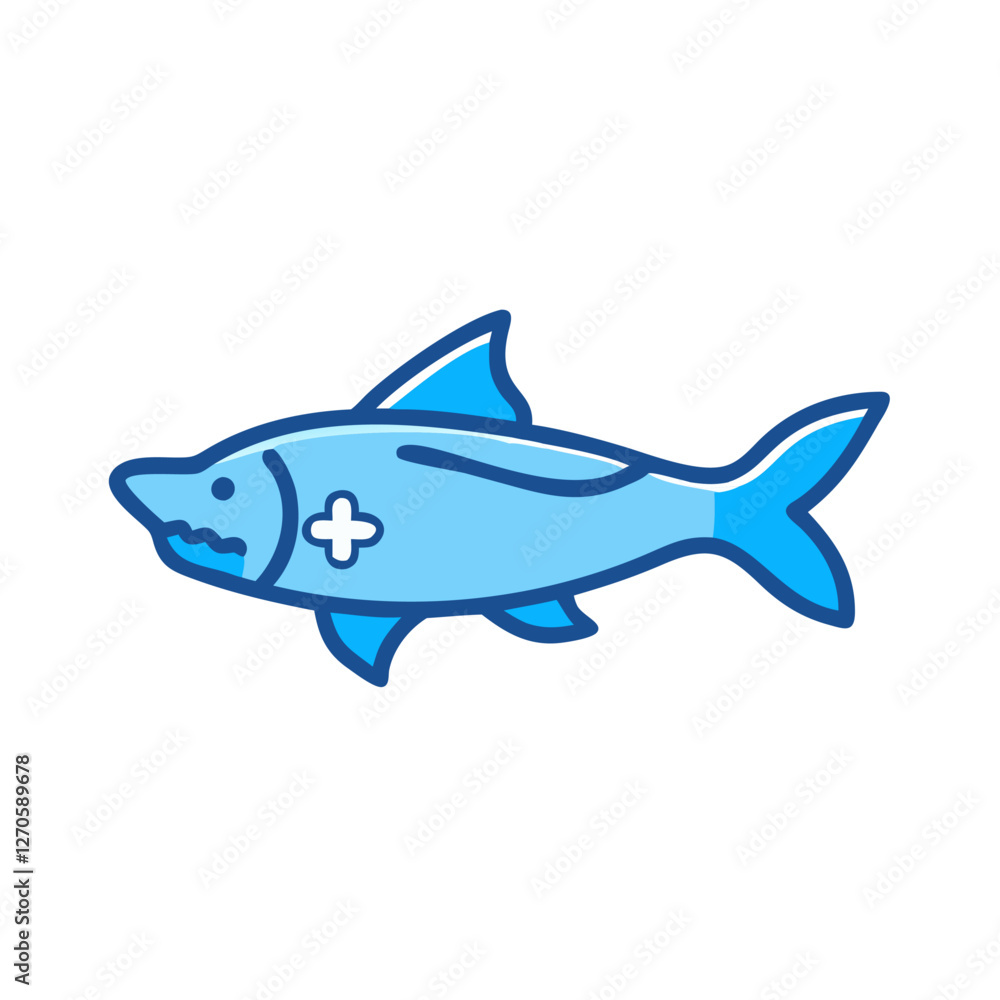 Obraz premium A Cute Blue Shark Cartoon Illustration with a Medical Cross Symbol