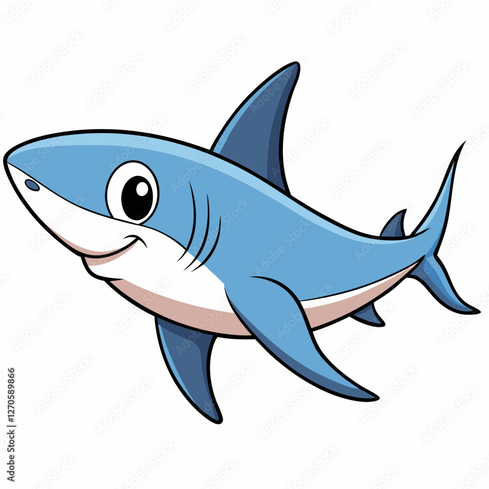 Fototapeta premium Adorable Cartoon Shark Illustration Friendly Sea Creature Ocean Animal