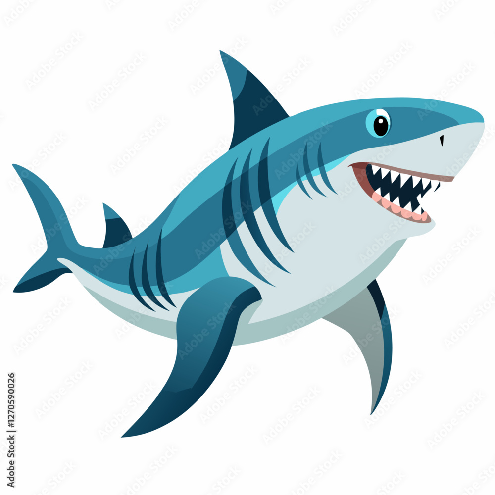 A Cartoon Illustration of a Happy Great White Shark Swimming in the Ocean A Cartoon Illustration of a Happy Great White Shark Swimming in the Ocean