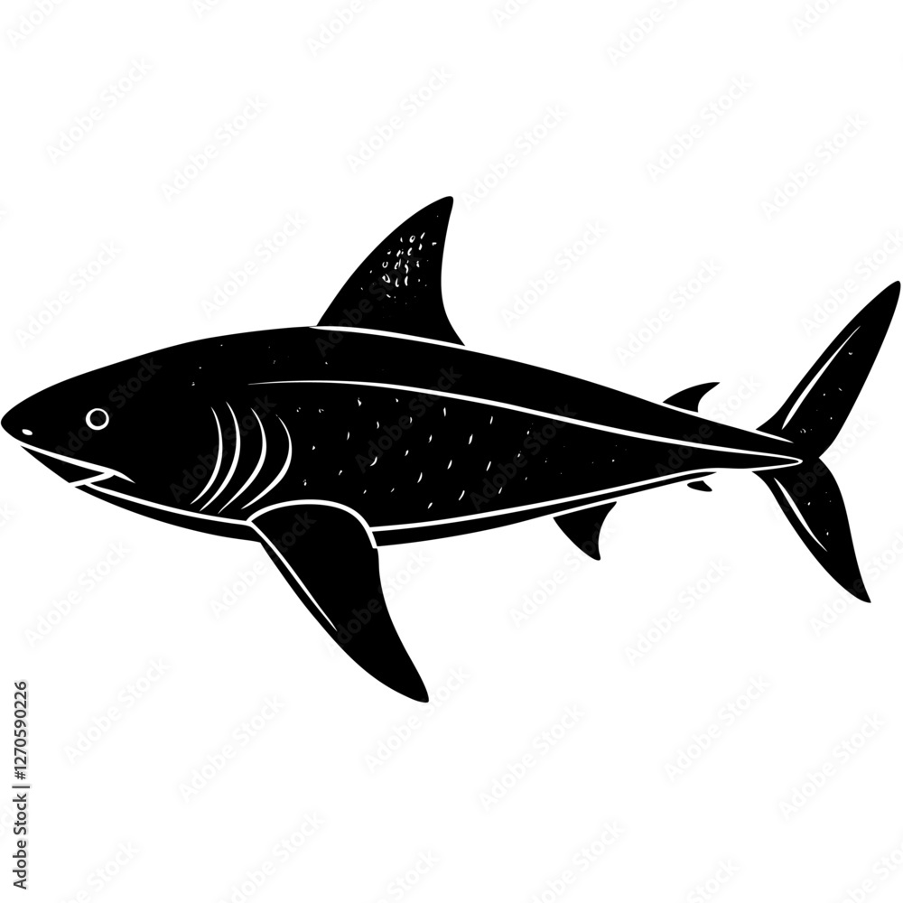 Fototapeta premium A Black and White Illustration of a Shark Swimming in the Ocean