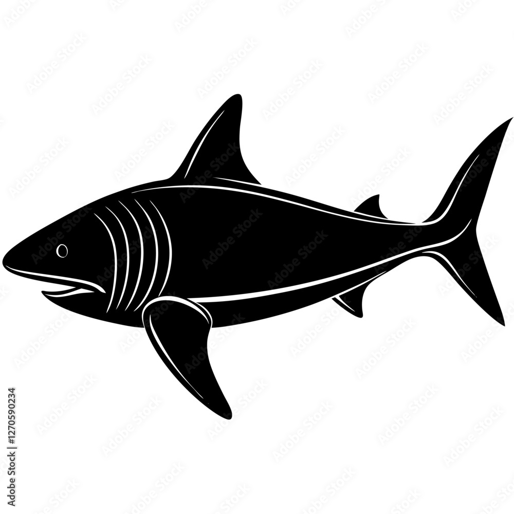 Silhouette of a Great White Shark Swimming in the Ocean Silhouette of a Great White Shark Swimming in the Ocean