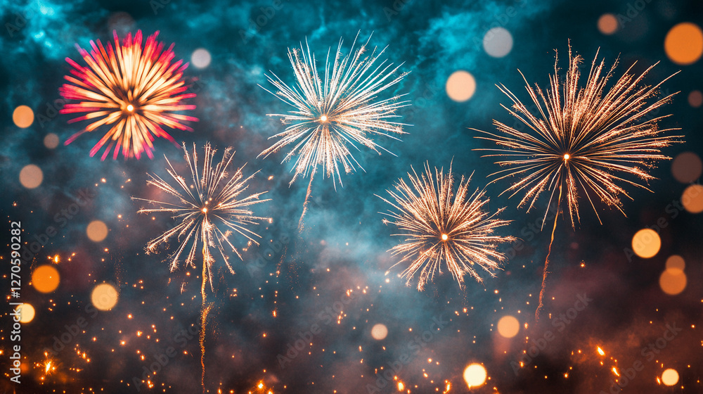 Fototapeta premium Spectacular fireworks display illuminating the night sky with brilliant colors