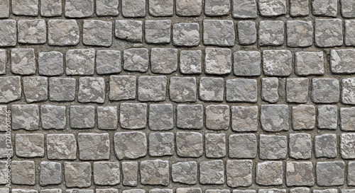 Seamless gray cobblestone wall or road texture background.
