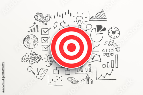 Target icon and business strategy on white background. Business success, innovation and target concept