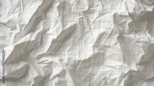 Wallpaper Mural a crumpled sheet of white paper featuring faint grid lines, rendered in hyper-realistic detail. The focus should be on the interplay of light and shadow across the uneven surface Torontodigital.ca