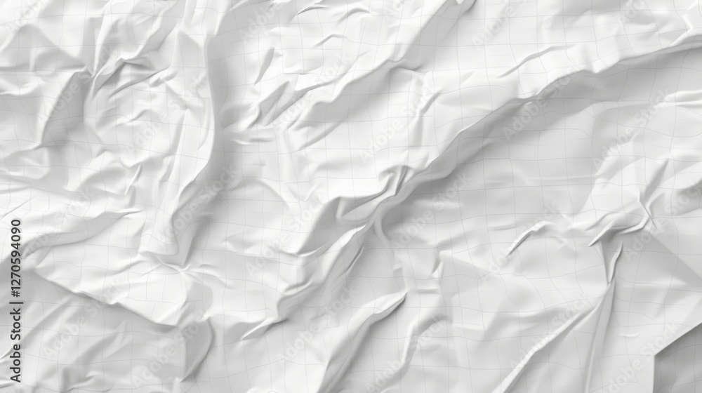 Obraz premium a crumpled sheet of white paper with a faint grid design, depicted with high attention to detail. The texture should be realistic
