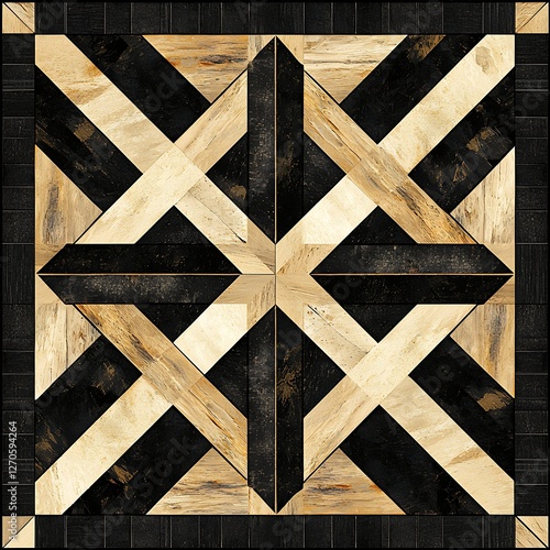 Wallpaper Mural Abstract Geometric Wood Pattern, Black and Beige Torontodigital.ca