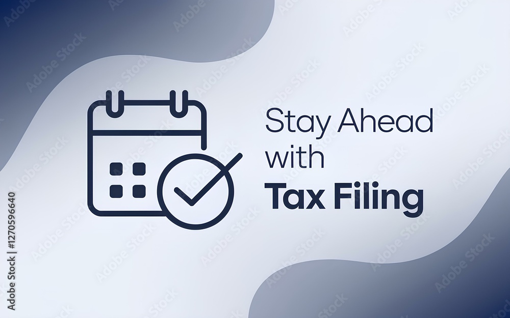 Calendar icon with checkmark on gradient blue and white background and tax filing text